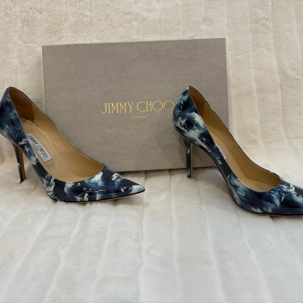Jimmy Choo Elegant Cosmo Blue Patterned Heels